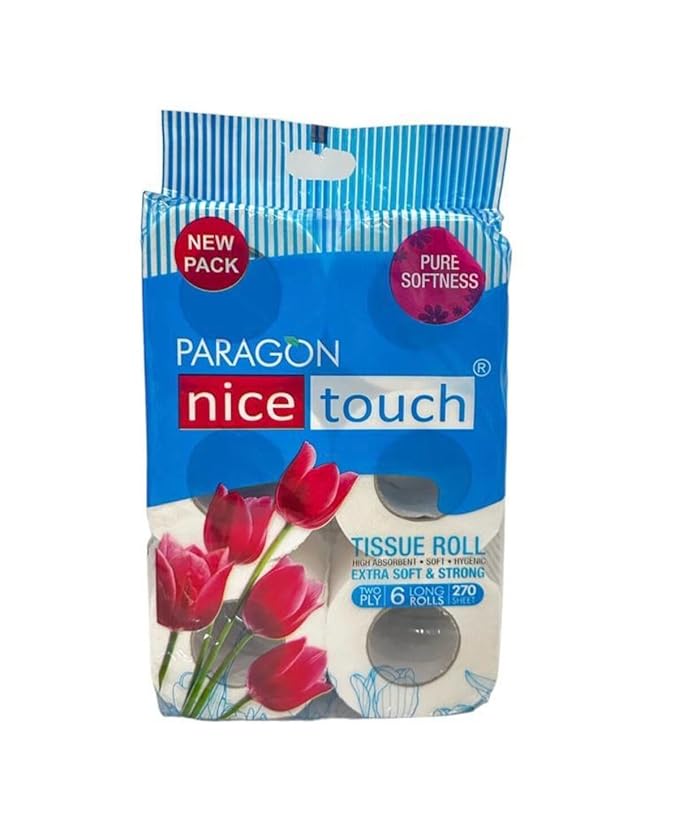 Paragon Tissue Roll | 2 Ply Tissue | 270 Sheets per Roll | Extra Soft and Strong | Ideal for home usage and Sensitive skin (Pack of 6)